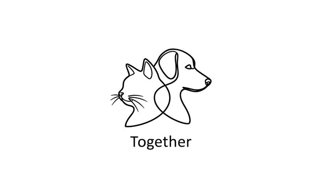 Minimalist Line Art - Cat and Dog Together in Harmony.