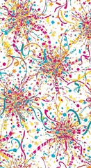 Colorful Confetti Explosion Pattern on White Background.