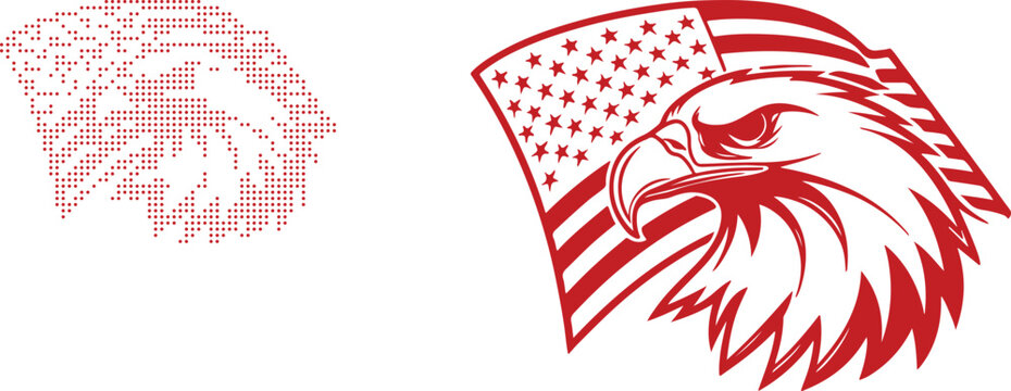 Eagle Head USA Flag Dot Filled Map Outline Red usa flag american flag