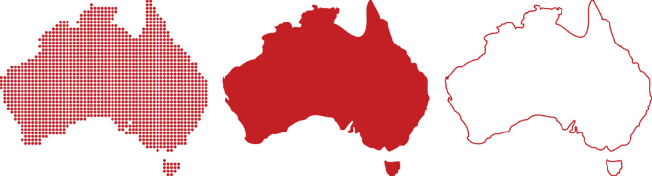 Red Australia Map Dot Art Solid Outline Vector Graphics continent country