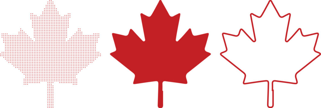 Three Canadian Maple Leaf Icons in Red on White Background canada symbol