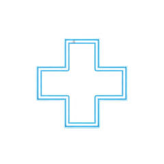 Obraz premium A glowing blue medical cross symbol on a isolated background