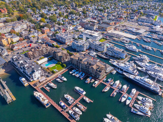 Newport Harbor aerial view in Narragansett Bay, city of Newport, Rhode Island RI, USA. 