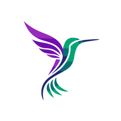 Obraz premium Hummingbird logo design in vibrant green and purple colors on white backdrop
