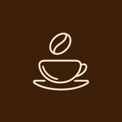 Obraz premium Minimalist coffee cup icon with bean on brown background design element