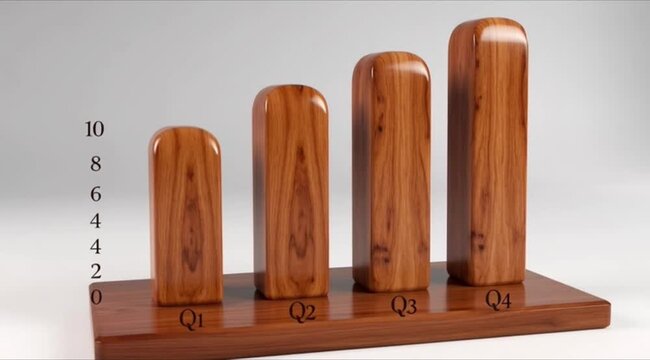 Wooden Bar Chart Growth Report Q1-Q4 Performance Analysis Business Metrics
