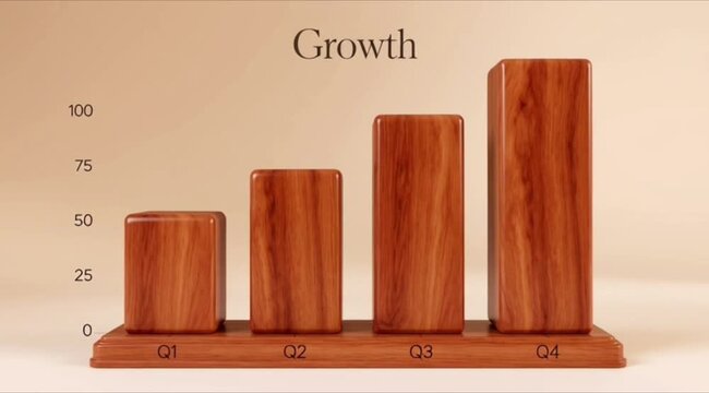 Wooden Bar Chart Growth Report Q1-Q4 Business Performance Analysis