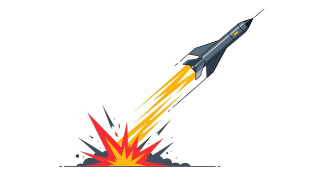 Cartoon Jet Crashing with Explosion and Flames Illustration.