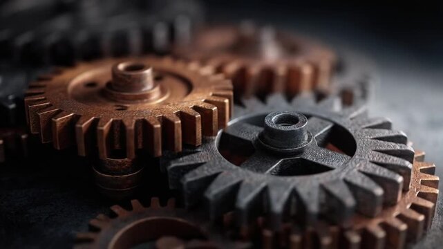 Metal gear steel gear bronze gear industrial cog machinery part precision engineering mechanical background gear mechanism technology concept teamwork symbol mechanical background gear cog machinery
