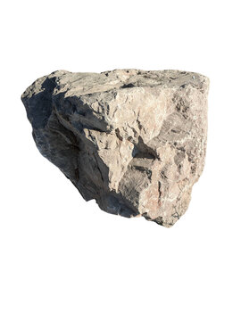 Transparent background PNG of large jagged grey rock, weathered stone texture, geological formation, isolated on black.