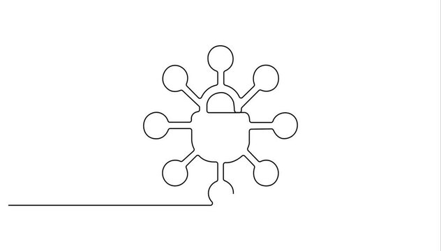 Video. A shield-shaped padlock drawn in one continuous line. Protection sign concept. Animation on white background 4K