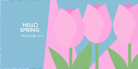 A cheerful spring greeting featuring stylized pink tulips and text © Dibyendu