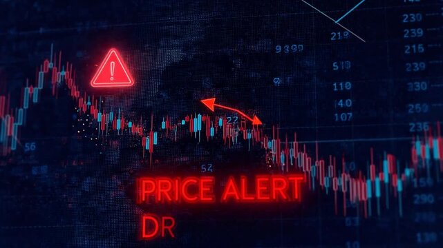 Market Alert: Price alert symbol with a red warning sign illuminates the ominous backdrop of a fluctuating stock market, cautioning of potential financial volatility and risk. 