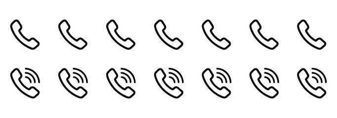 Phone Icon Set, vector illustration of phone symbols, mobile and call icons, perfect for website, app, UI design, logo, and template graphics, minimalist style.