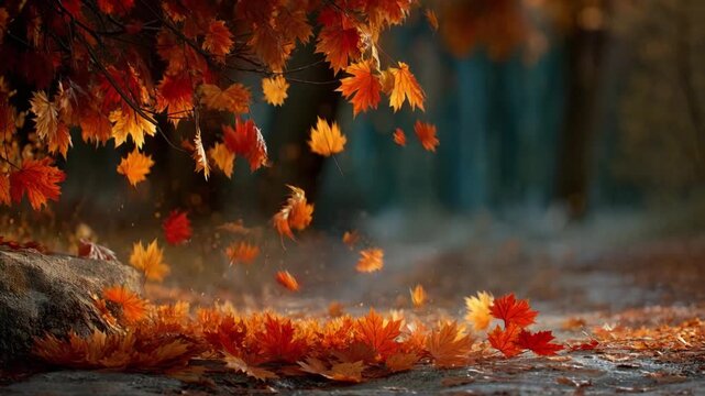 Autumnal Dance of Leaves: Capturing the ethereal beauty of a crisp autumn day, with vibrant leaves twirling in the gentle breeze, creating a mesmerizing spectacle of color and movement.