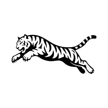Logotipo con dibujo sencillo de un tigre saltando 