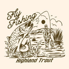 Naklejka premium Fly Fishing Highland Trout Vintage