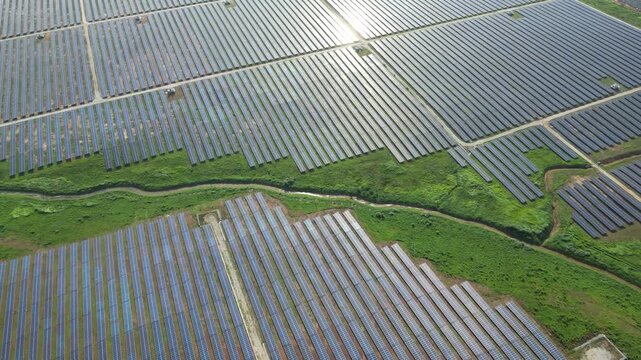 Sprawling solar farm seen from above