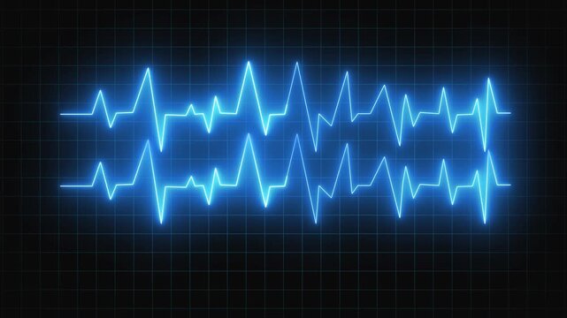 Electrocardiogram waves displaying heart activity patterns on dark grid background. Electrocardiogram waves medical monitoring concept. Electrocardiogram waves digital visualization visual.