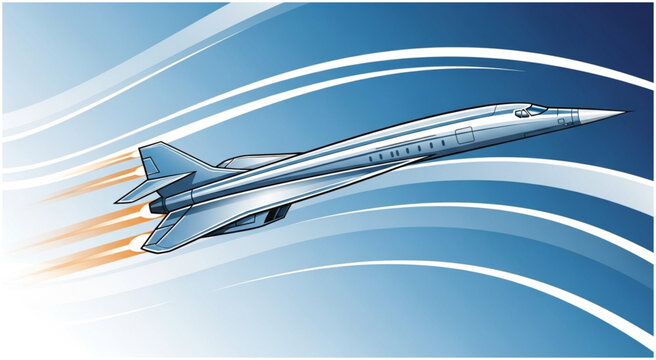 Illustration of a Concorde supersonic jet in flight with afterburners.