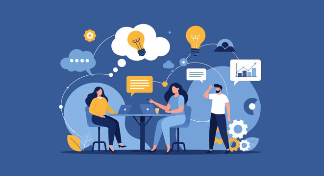 Collaborative Team Brainstorming Session: Generating Innovative Business Ideas, Discussing Strategy, and Driving Project Growth with Modern Communication