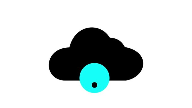 Black cloud with a bright cyan Wi Fi symbol in a circle below it, set against a white background representing cloud computing and wireless internet access