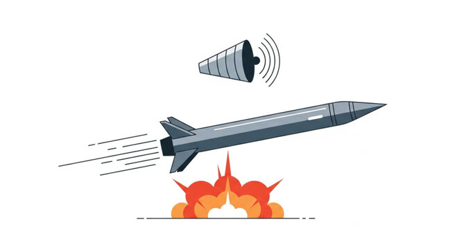 Illustration of a missile launch with sound waves above.