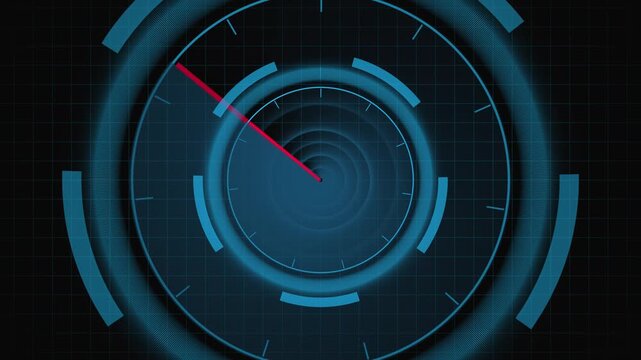 Futuristic holographic interface with glowing concentric circles and red alignment line. Futuristic holographic interface targeting technology concept. Futuristic holographic interface .