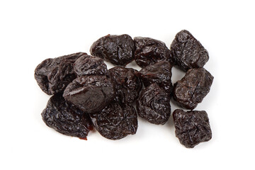Dried Prunes, isolated on white background