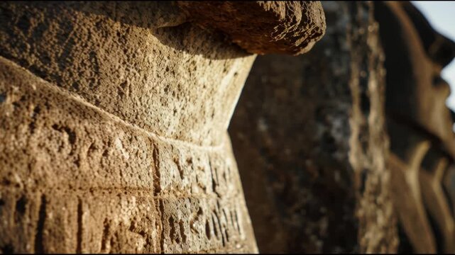 Ancient Moai Statues on Easter Island, Rapa Nui, Chile - Close-Up Detail of Carved Stone Figures.