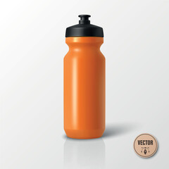 Fototapeta premium Vector 3d Realistic Orange Sports Water Bottle Mockup. Blank Plastic Cycling Water Bottle with Black Cap. Water Bottle Template. Vector Sport Bottle for Fitness, Gym, Branding, Packaging Design