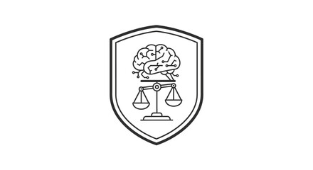 Fototapeta premium Brain with balance scales shield icon.