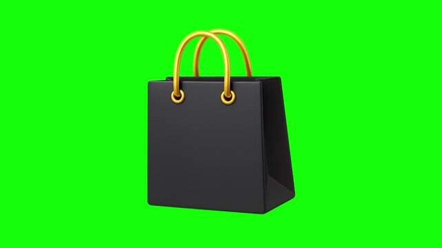 Single shopping bag animation concept with black golden tote vector icon symbol popup. Animated sport design, editable item motion graphic video template with green screen background.