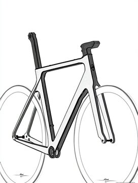 Minimalistische Fahrradskizze als Designentwurf auf hellem Hintergrund. Konzept f&uuml;r Produktdesign, Mobilit&auml;t, Fahrradentwicklung und technische Zeichnung mit viel Copyspace.