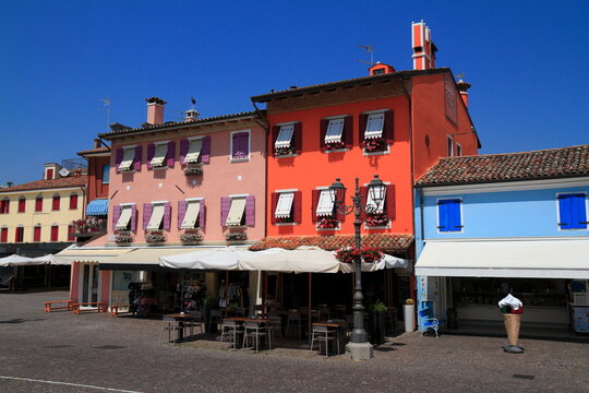 Colorful European Buildings and Charming Town Square, Caorle, Italy
