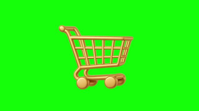 Single shopping cart animation concept with  gold color vector icon symbol popup. Animated sport design, editable item motion graphic video template with green screen background