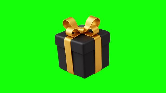 Single black gift box animation concept with golden ribbon vector icon symbol popup. Animated sport design, editable item motion graphic video template with green screen background