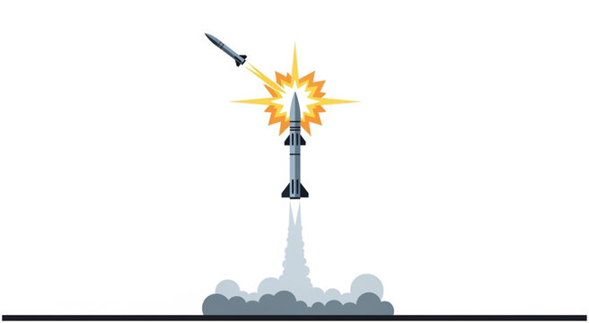 Rocket Interception - Missile Defense System Illustration.