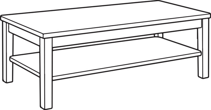 Coffee table line art black and white living room furniture vector illustration perspective view eps