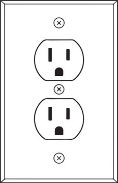 Electrical power outlet line art black and white wall socket vector illustrations