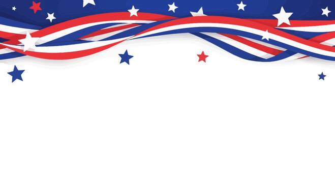 Patriotic ribbon and stars border vector