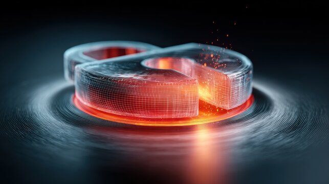 Abstract 3D rendering of a stylized number 8, glowing with fiery energy