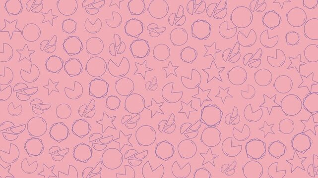A playful pink pattern featuring hand-drawn circles, stars, and curly lines suitable for creative projects and vibrant backgrounds.