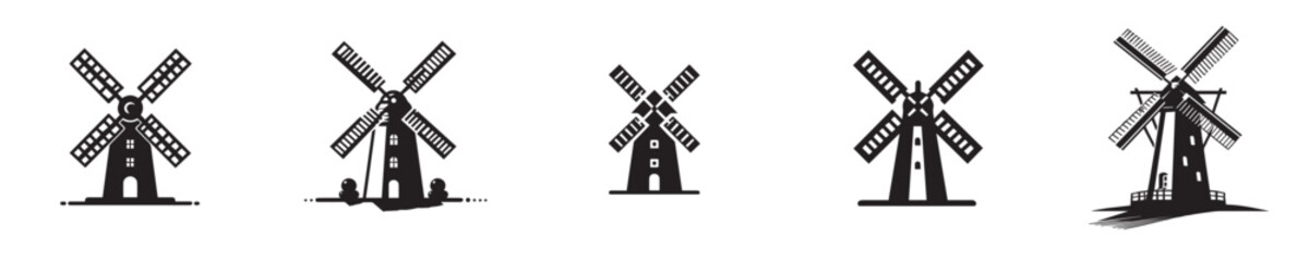 Obraz premium vector image of a windmill silhouetted against a white background