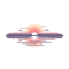 Fototapeta premium Abstract Sunset Horizon reflection with clouds, minimalist flat design vector illustration