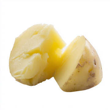 Gekochte Kartoffel isoliert auf hellem Hintergrund mit Copyspace. Minimalistische Lebensmittelaufnahme als Vorlage f&uuml;r K&uuml;che, Pellkartoffeln, Pommes oder Kartoffelsalat.