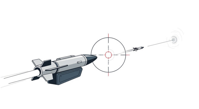 Illustration of a missile intercepting another missile in flight.