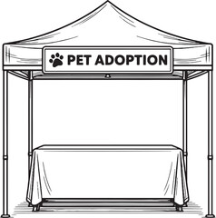 Pet Adoption Event Booth Tent Black and White Line Art Illustration © Bui