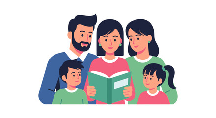 Fototapeta premium Family Reading Together: Parents and Children Enjoying Story Time and Learning at Home.