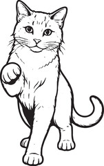 Obraz premium Domestic Cat Paw Batting Playful Front View Black And White Line Art Illustration
